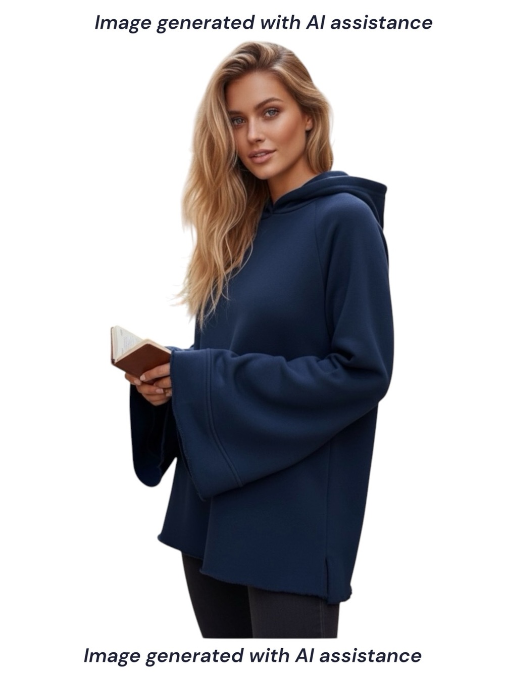 Jamison XS navy Bell Sleeve Raw Hem Hoodie
